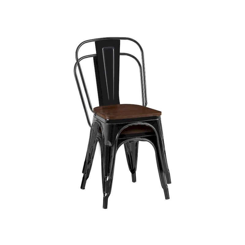 Wooden Seat Industrial Metal Stackable Dining Chair Set