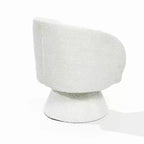 Upholstered Cream Club Swivel Chair with Cream Wood Base, Off-White