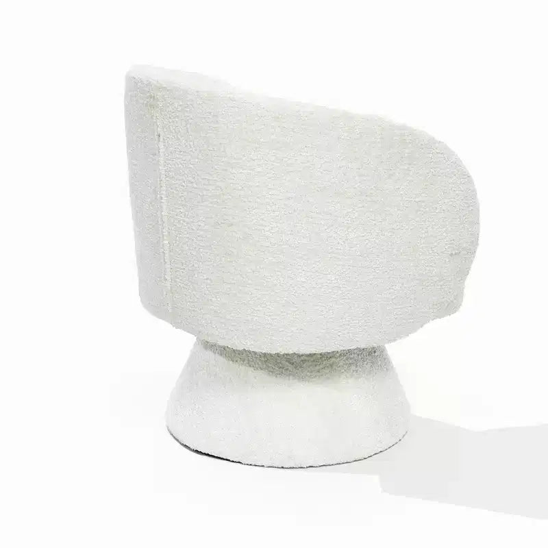 Upholstered Cream Club Swivel Chair with Cream Wood Base, Off-White
