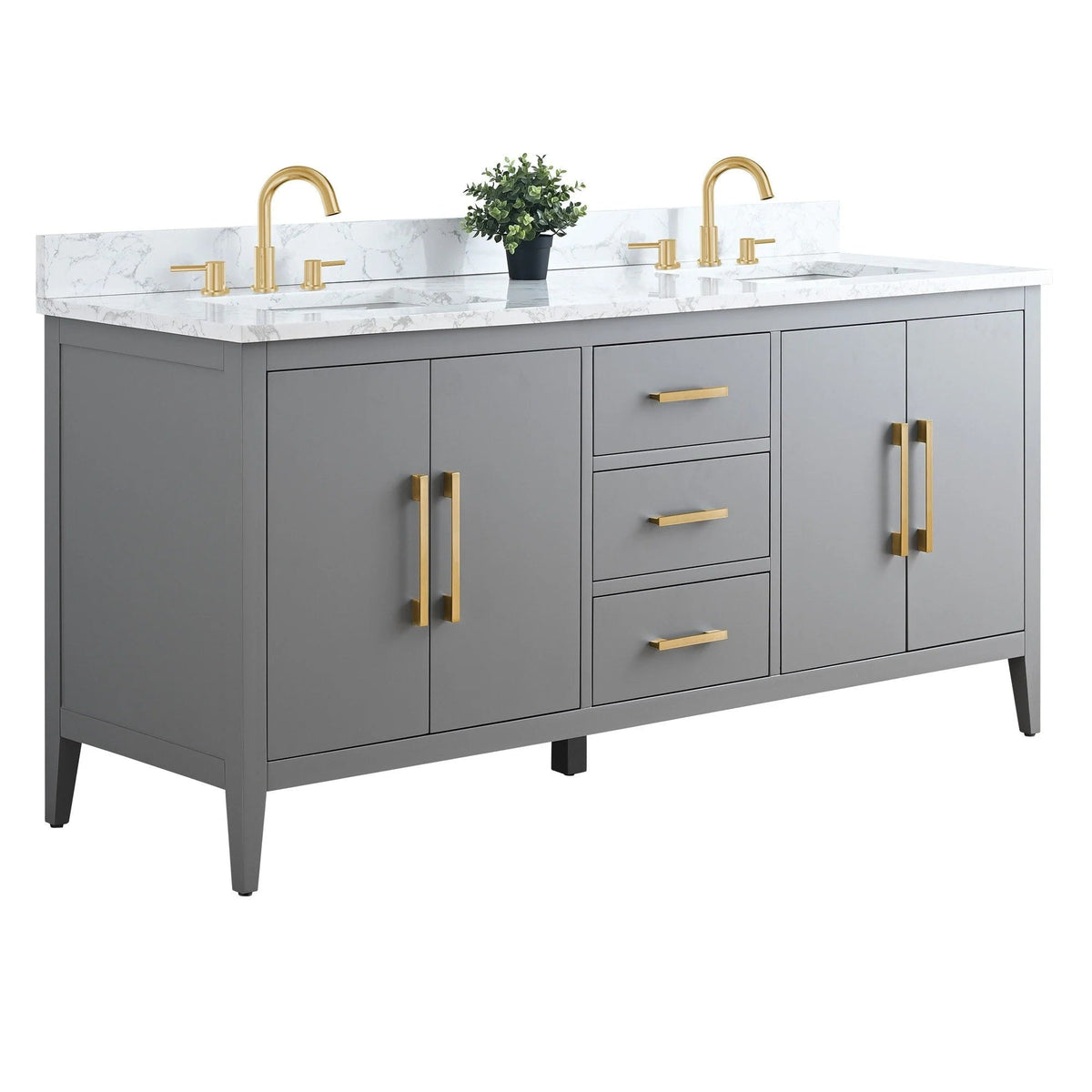 Vanity Art 72 Double Sink Bathroom Vanity Cabinet with Engineered Marble Top