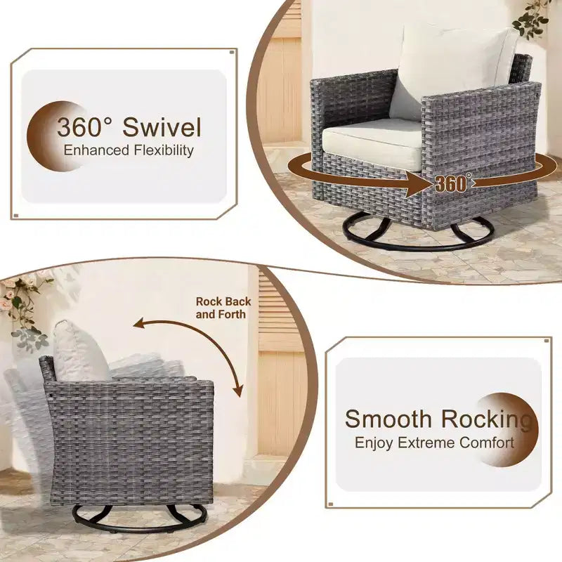 Ovios Tampa 8pc Wicker Outdoor Patio Furniture Conversation Sofa Set with Swivel Chairs and Cushions