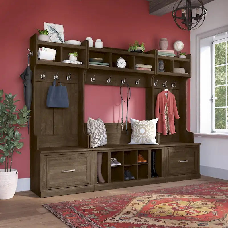 Woodland Full Entryway Storage Set with Coat Rack by Bush Furniture