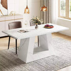 Lantine Dining Table for 4 to 6 People, 63 Rectangular Modern Wooden Faux Marble Dinner Table with Sturdy Base for Kitchen, Living Room