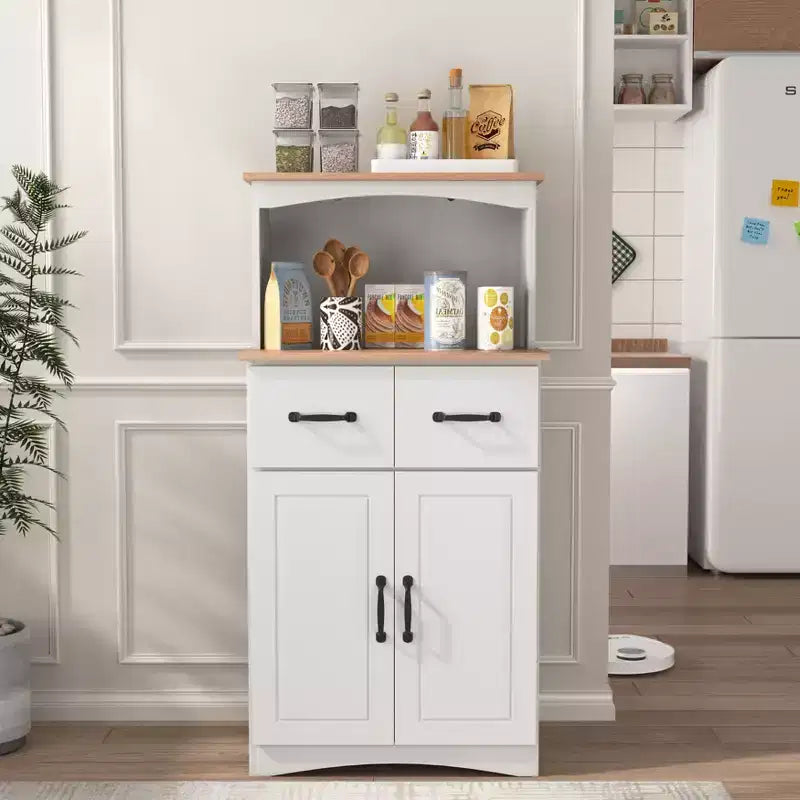 sumyeg Wooden Kitchen Pantry Storage Cabinet with Drawer and Microwave Shelf