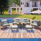 Whisen 6-Pieces All Weather PE Wicker Sofa Set, Outdoor Rattan sofa With Double Cushions