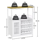 Grey 3-Tier Industrial Wine Bar Cabinet (12+ Bottles)  36H x 24W x 15D, Detachable Rack, 9 Glass Holders & Adjustable Shelves for Home/Bar