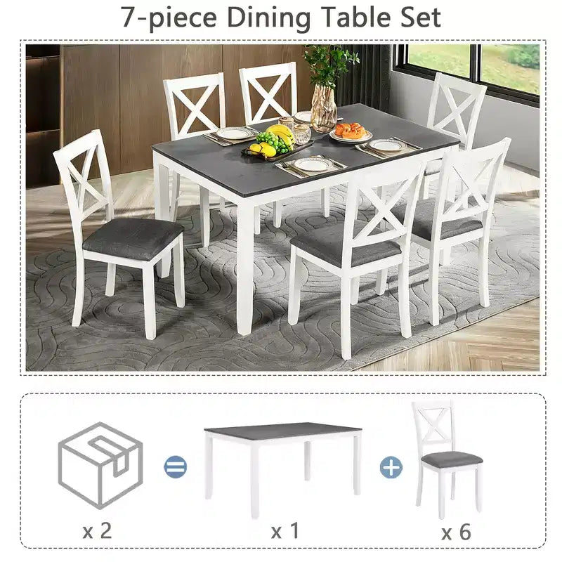 GDFStudio Loren Modern 7-Piece Solid Wood Upholstered Dining Table and Chairs Set