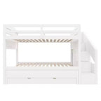 Whisen Twin XL Bunk Bed Frame with Trundle, Bunk Bed with Storage, Bunk Bed with Solid Wood, Storage Staircase, Wardrobe, 3Drawer, for Kids