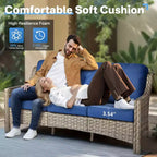 HOMLUX 6 PCS Patio Wicker Conversation Set 3-Seat Sofa with Cushion, Rattan Chairs, Ottomans, Coffee Table