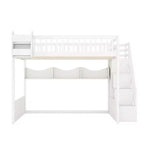 Queen Loft Bed Frame with Staircase, Wardrobe & Storage Shelves - MDF, 650 lb