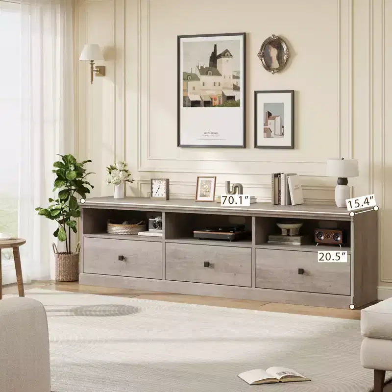 70 Mid-Century Modern Entertainment Center with Storage Drawer & Open Shelves