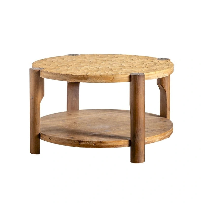 2-Tier Round Coffee Table with Storage Shelf