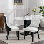 High Back Dining Chairs Set of 2, Upholstered PU Leather Kitchen Chairs Side Chair with Rear Handle Wood Legs