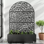 MAYEERTY 72x47 Black Arched Iron Planter Box with Trellis, 3 Piece Set Decorative Garden Screen for Patio and Balcony