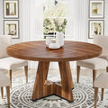 47 Inch Round Dining Table for 4, Wood Farmhouse Dinner Dinning Table for Kitchen Dining Living Room