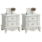 Traditional White Wood Carved 3-Drawer Nightstand