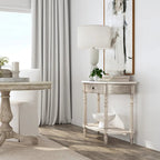Marble Top Console Table ¨C Light Brown / Grey / Washed Black, Demilune, 1-Person Assembly
