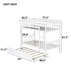 Twin Over Twin Modern Wood Bunk Bed with Trundle, Convertible into 2 Beds