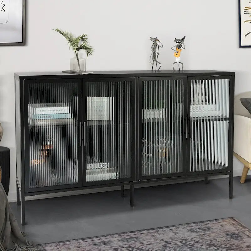 Metal Tempered Glass Cabinet with Adjustable Shelf