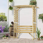 Outsunny Patio Garden Bench Arbor Arch with Pergola and 2 Trellises, 3 Seat Natural Wooden Outdoor Bench for Grape Vines & Climbing Plants