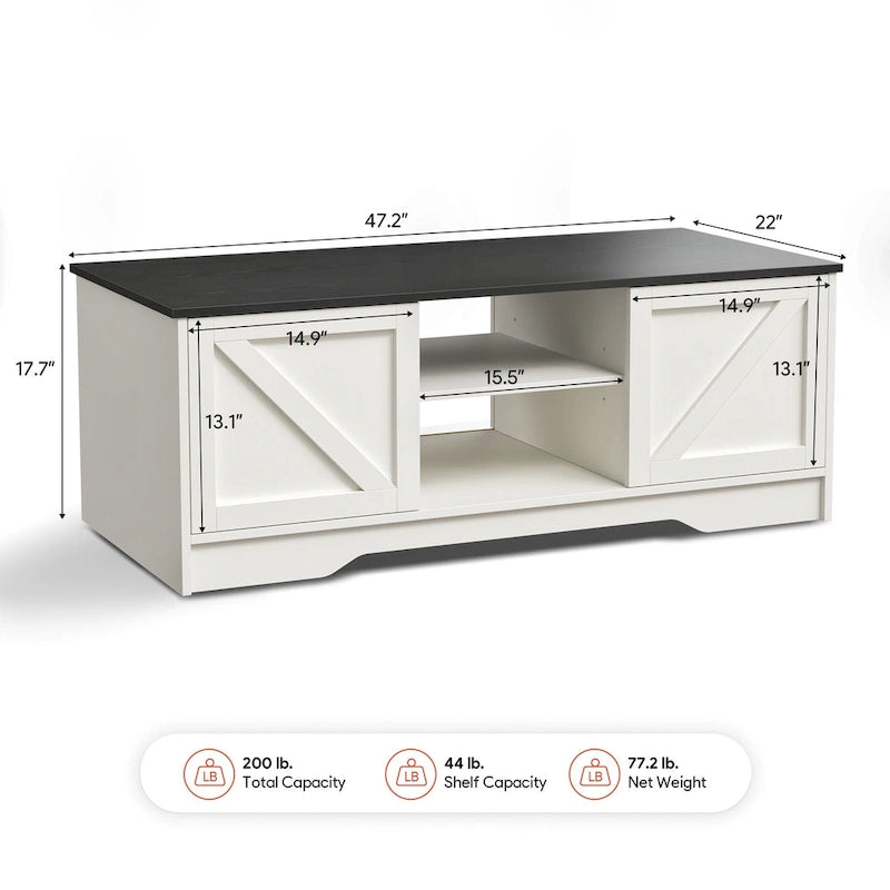 47 Rustic Farmhouse Coffee Table with Storage & Sliding Doors