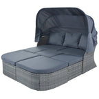 Outdoor Gray Wicker Daybed with Cushions and Retractable Canopy