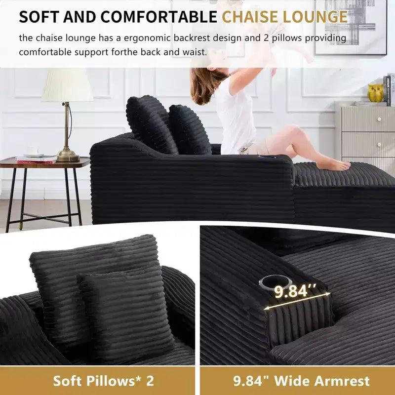 67 Chaise Lounge Chair, Indoor Sleeper Sofa Bed with 2 Pillows, Boneless Single Sofa Couch for Living Room, No Assembly Required