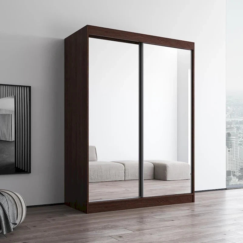 Mirrored 2-Door Wardrobe Armoire with High-Gloss Finish | 47 or 59 Wide