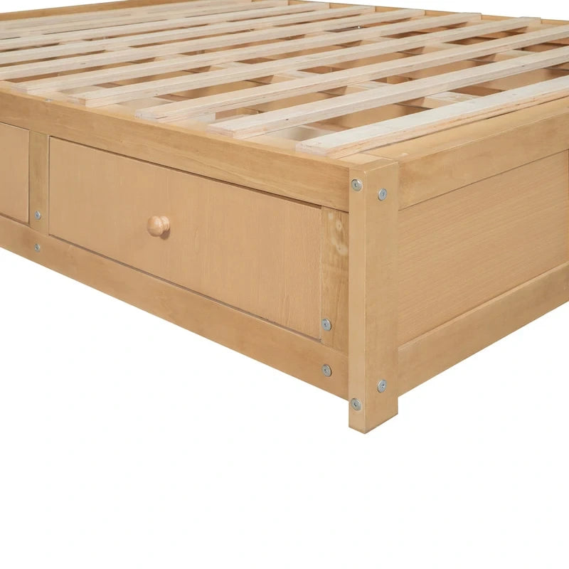 Wood Platform Bed with Underneath Storage and 2 Drawers