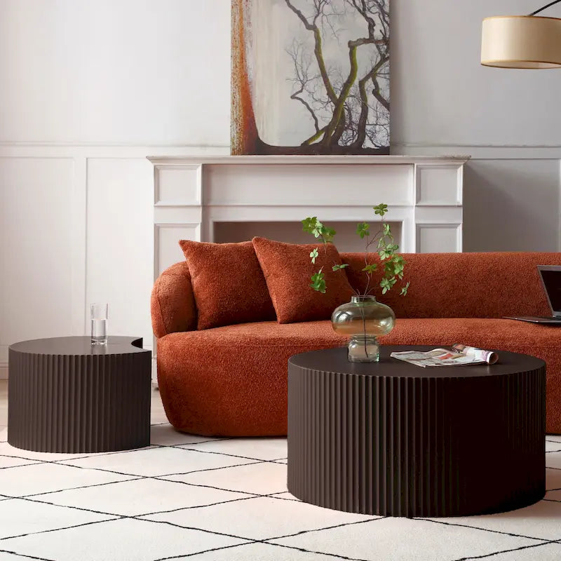 Modern Glam Round End Nesting Coffee Table Set for Living Room (Set of 2) No Assembled