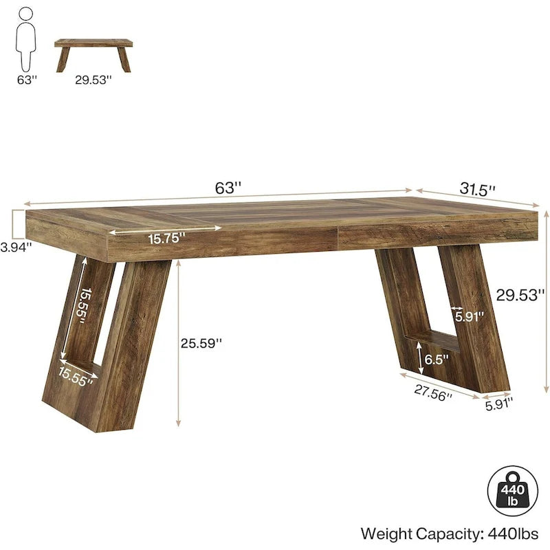 63 Inches Wood Executive Desk, Large Home Office Computer Desk