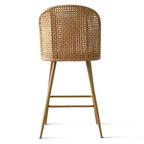 Set of 2 Natural Rattan Bar Stools, 29 Bar Height Boho Upholstered High Chairs with Woven Back - Panipeachy