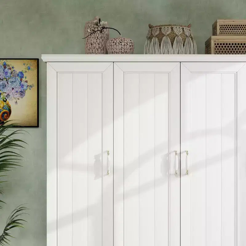 White Wood 61.42 in. Armoire with 2 Drawers, Hanging Rod and Shelves