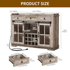 53 Barn Door Buffet Coffee Bar Cabinet with Wine Rack, Kitchen Sideboard Storage Cabinet