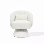 Upholstered Cream Club Swivel Chair with Cream Wood Base, Off-White