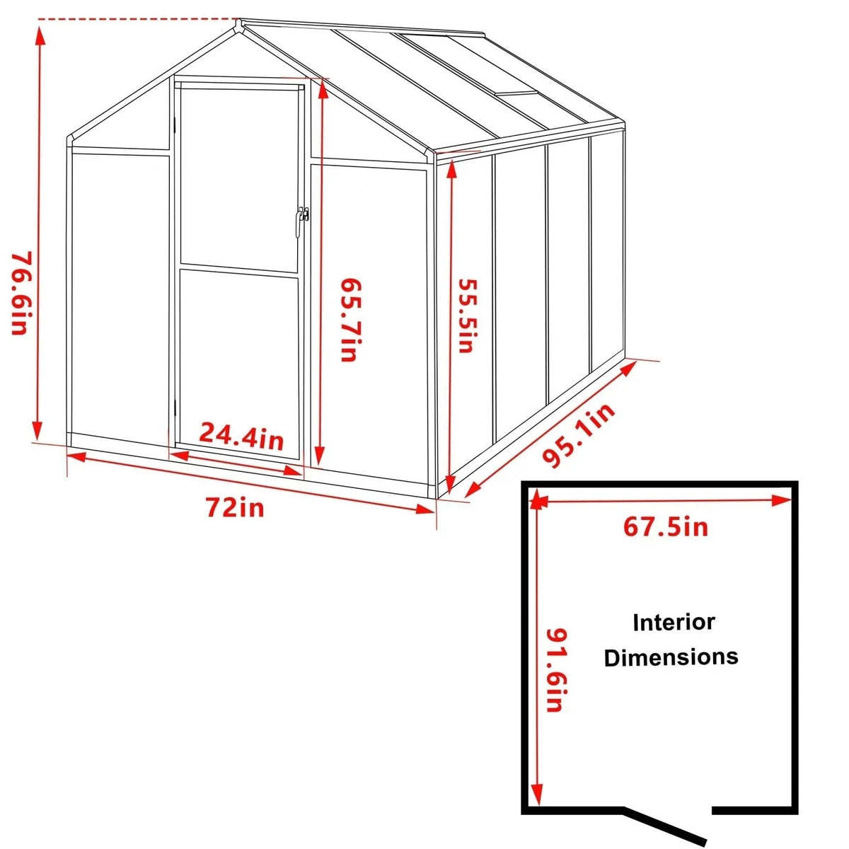 VEIKOUS Aluminum Walk-In Garden Greenhouse Kit with Adjustable Roof Vent and Lockable Door Grey