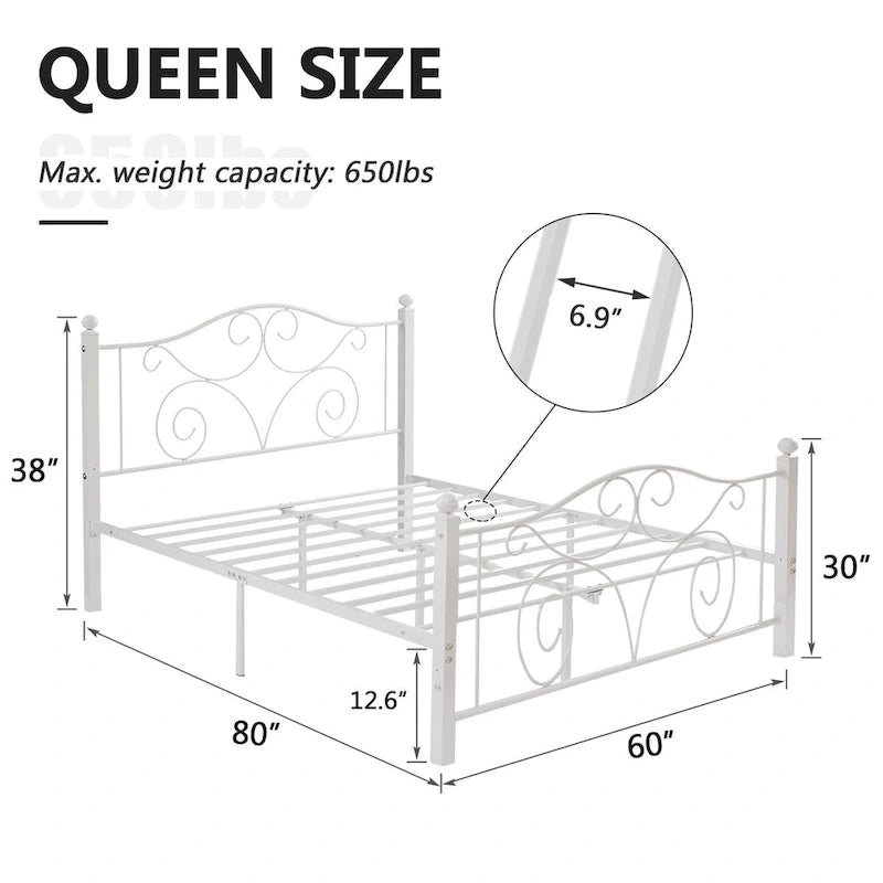Javlergo Victoria Metal Platform Bed Frame with Headboard and Footboard