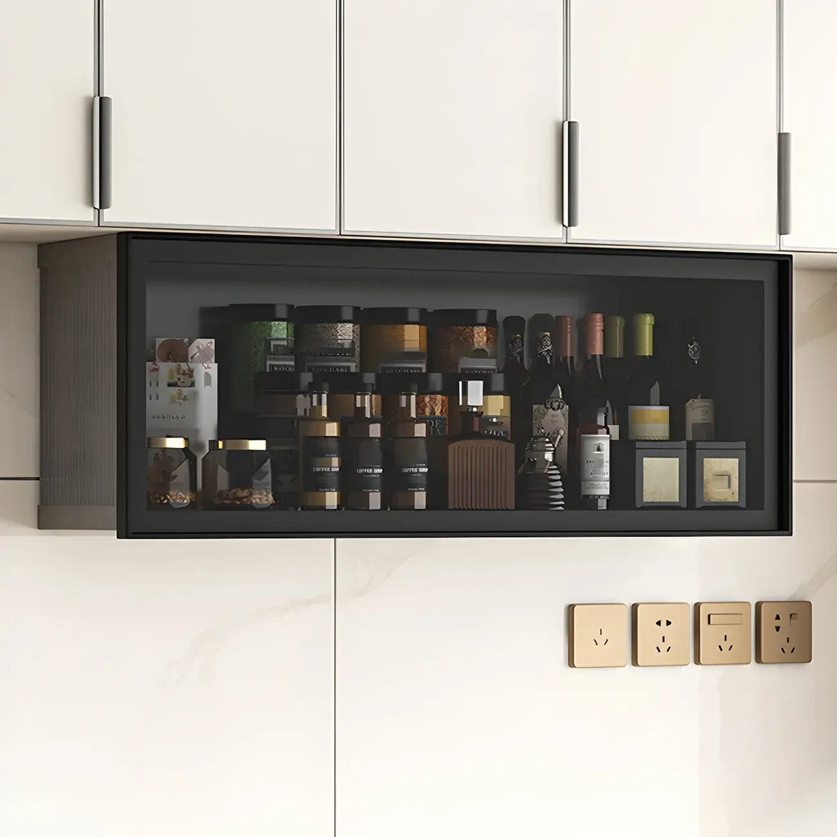 Grey Metal Floating Mounted Glass Kitchen China Cabinet