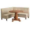 Lifestorey 4pc Kerrington Channel Back Banquette Dining Set Walnut/Cream: Linen-Look Fabric, Pedestal Table