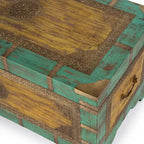 Nador Hand-Painted Brass Inlay Storage Trunk Coffee Table