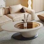 Light Luxury Modern Minimalist Oval Glass Tabletop Coffee Table Gray Base 51 in. - L 51.18W 25.59H 14.37
