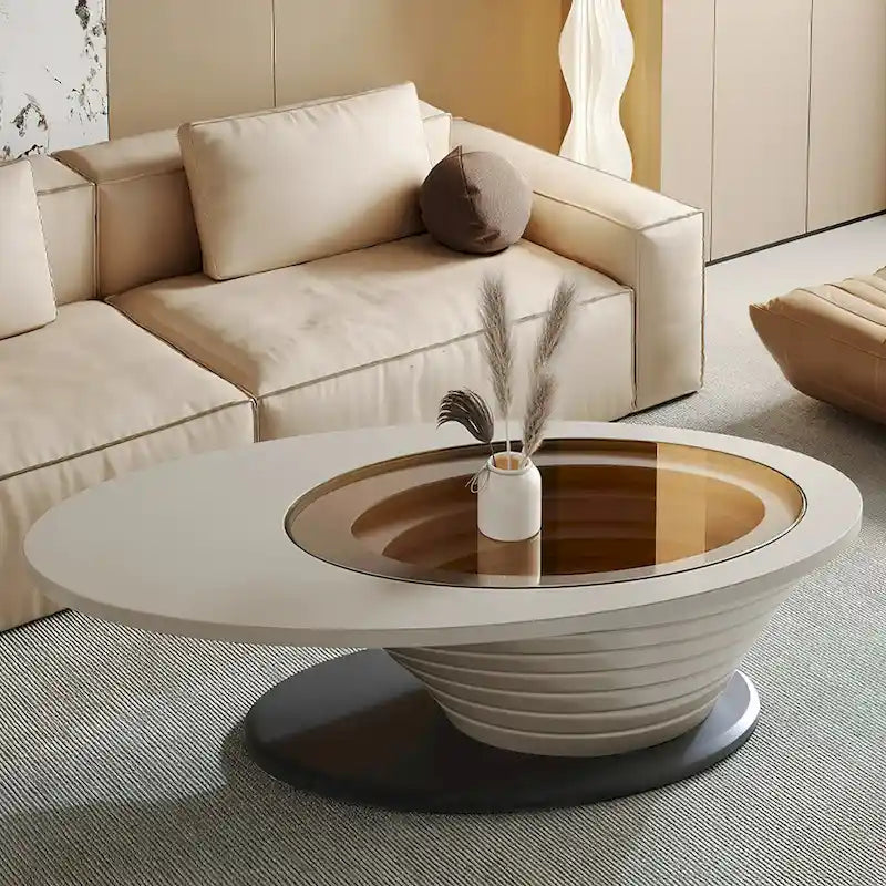 Light Luxury Modern Minimalist Oval Glass Tabletop Coffee Table Gray Base 51 in. - L 51.18W 25.59H 14.37