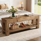 47.24 Solid Wood Entryway Bench with Open Shelves, Rustic Brown