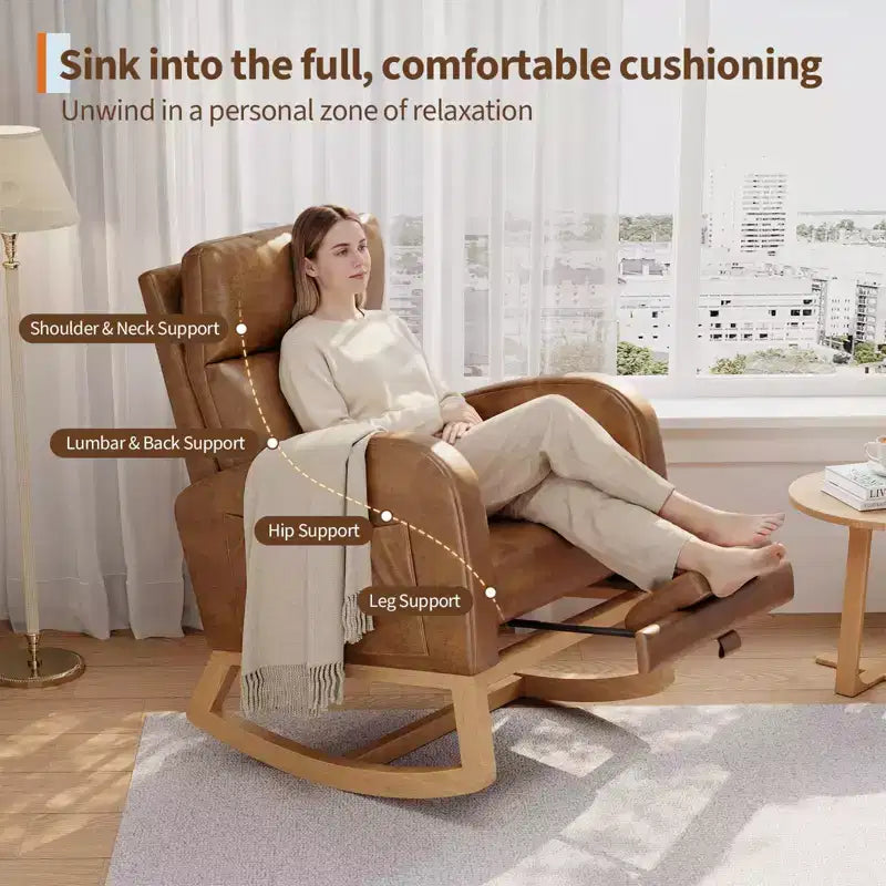 Modern Soft Rocking Chair with Pillow & Side Pockets, for Living Room, Bedroom