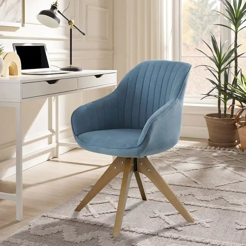 Modern Home Office Swivel Arm Accent Chair with Wood Legs