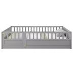Full Floor Bed Frame with Extra-Tall Safety Rails and Entry Door, Gray