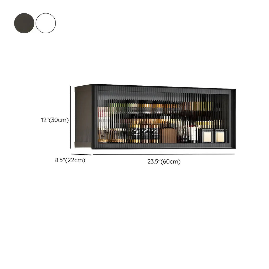 Grey Metal Floating Mounted Glass Kitchen China Cabinet