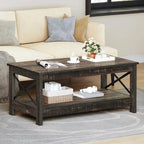 Farmhouse Wood Accent Coffee Table with Large Storage Shelf