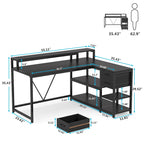 L Shaped Desk with Drawer, Home Office Corner Desk with Storage Shelves and Monitor Stand, Rustic PC Desk for Small Space
