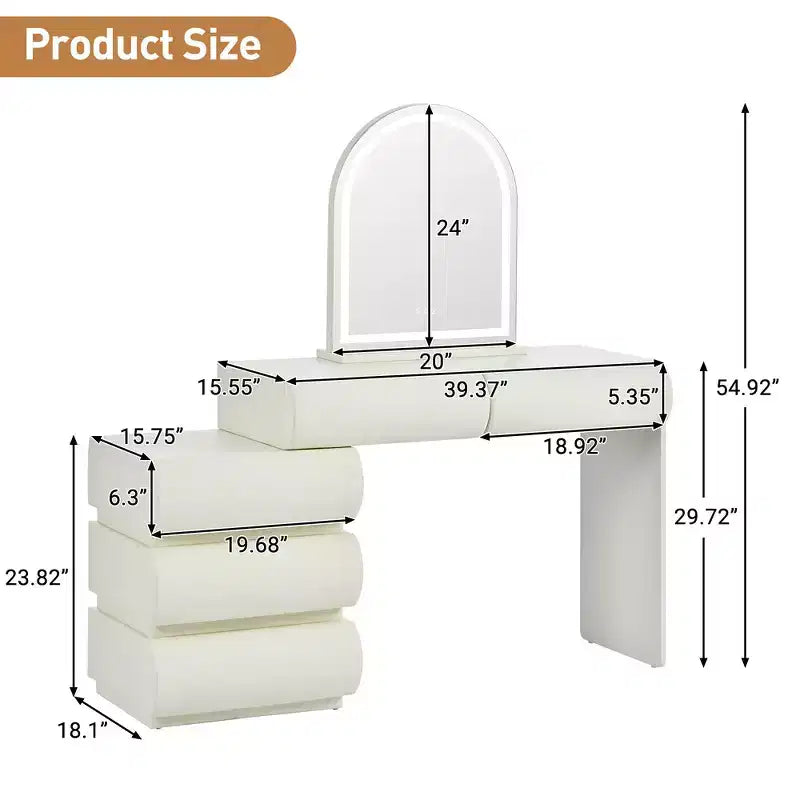 Whisen Luxury Makeup Vanity Desk, Dressing Table Vanity with Mirror, Movable Side Cabinet, 6 Drawers Storage and Stool